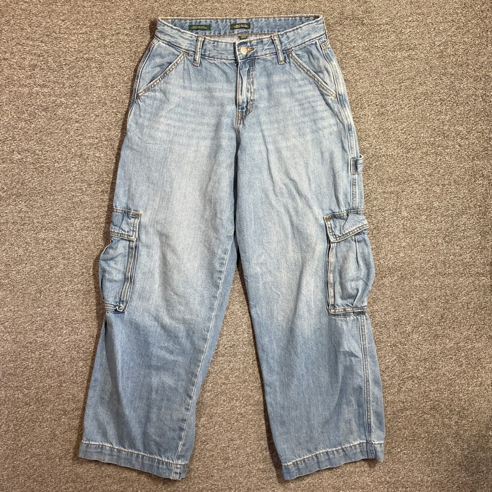 Wild Fable Jeans Womens 4/27 Baggy Cargo Mid-Rise Light Wash Blue Utility